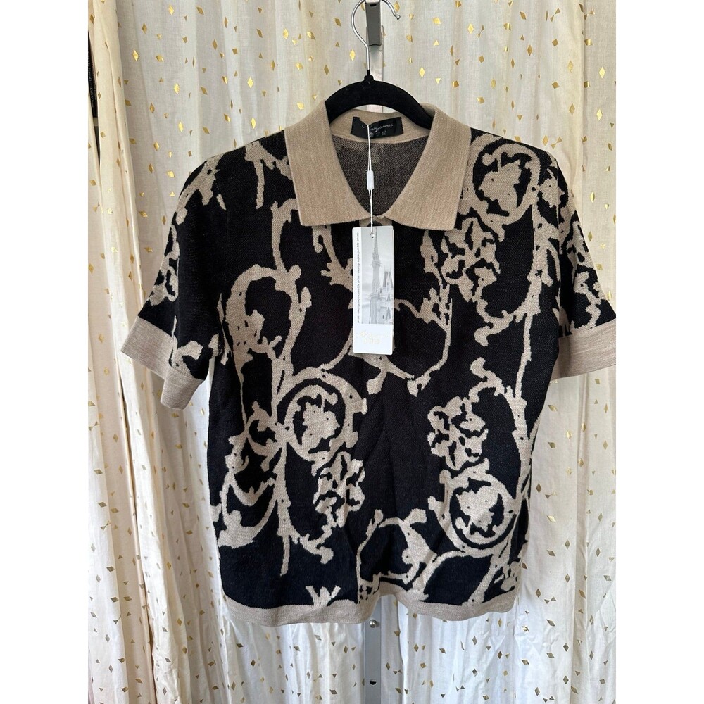 NWT Aoyanni Wool Cashmere Blend Floral Motif Pullover Faux Buttons Sweater S